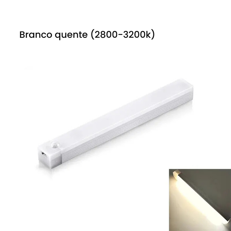 Barra De Luz Led Com Sensor de Movimento, Recarregável USB, Base Magnética