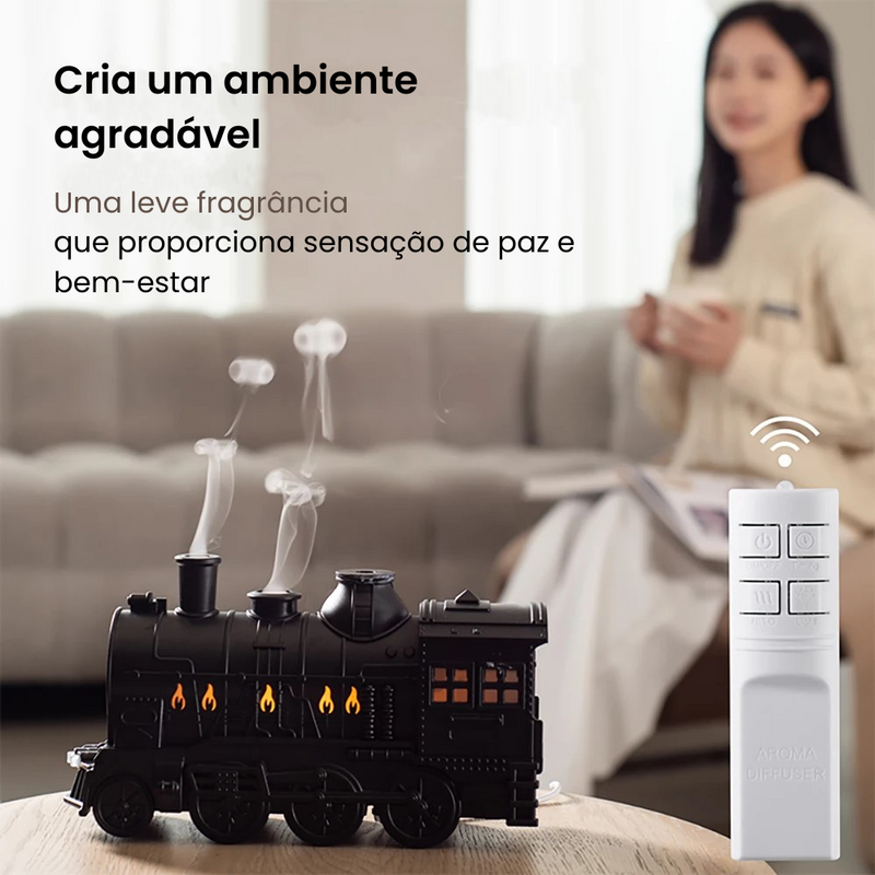 Umidificador de Ar 300ml com controle remoto, Locomotiva a Vapor, Aromaterapia