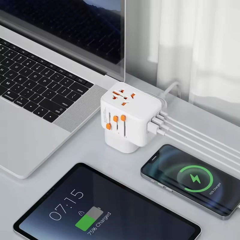 Adaptador Universal de Tomada com 5 Portas de Carregamento e Proteção Contra Surtos Elétricos