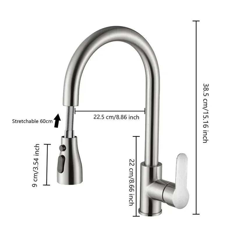 Torneira para Pia de Cozinha Em Aço inoxidável, Design Ergonômico e Regulável