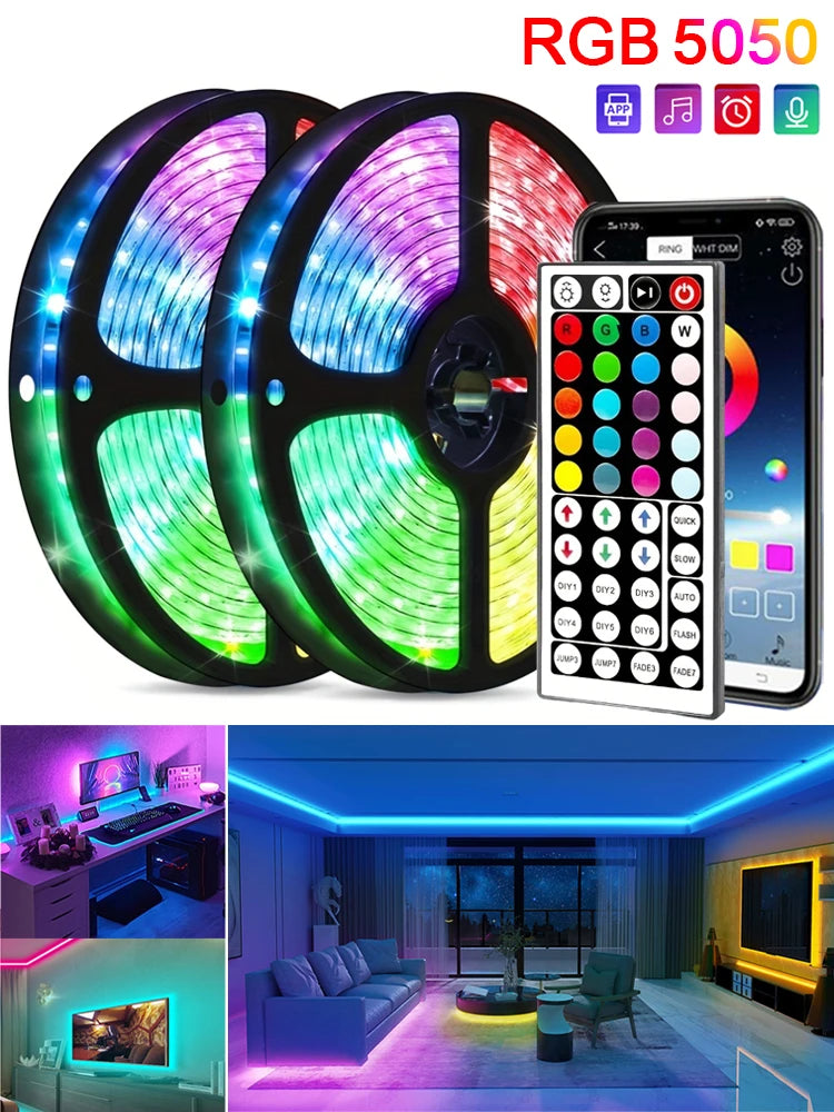 Fita Led Decorativa RGB c/ Controle Remoto, Aplicativo, Sincronização com Música e Vários Efeitos RGB