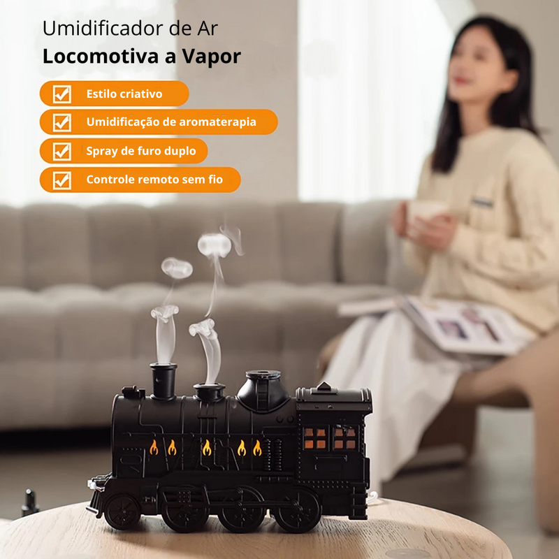 Umidificador de Ar 300ml com controle remoto, Locomotiva a Vapor, Aromaterapia