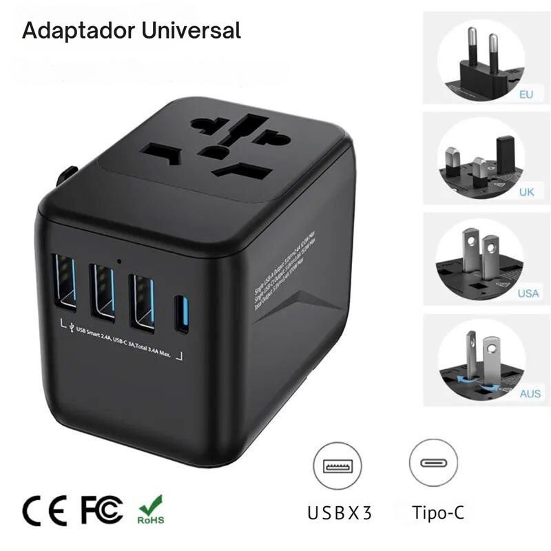 Adaptador Universal de Tomada com 5 Portas de Carregamento e Proteção Contra Surtos Elétricos